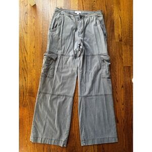GARAGE Women Gray Cargo Wide Leg Pants Drawstring utility chic Size 7